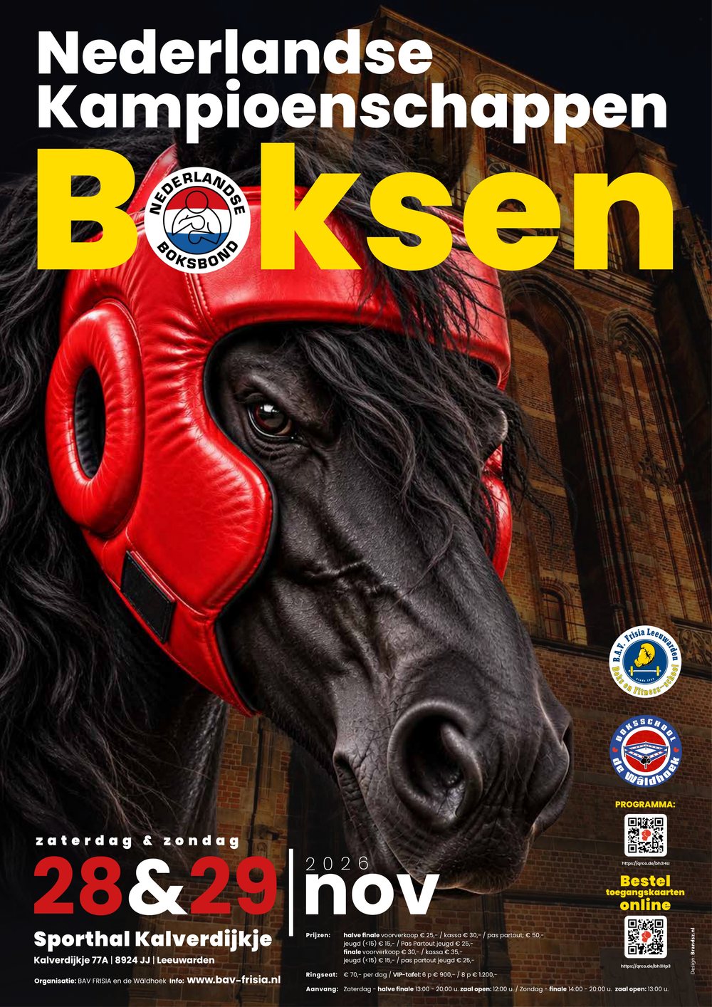 Poster Nederlandse Kampioenschappen Boksen 28 en 29 november 2026, Sporthal Kalverdijkje Leeuwarden